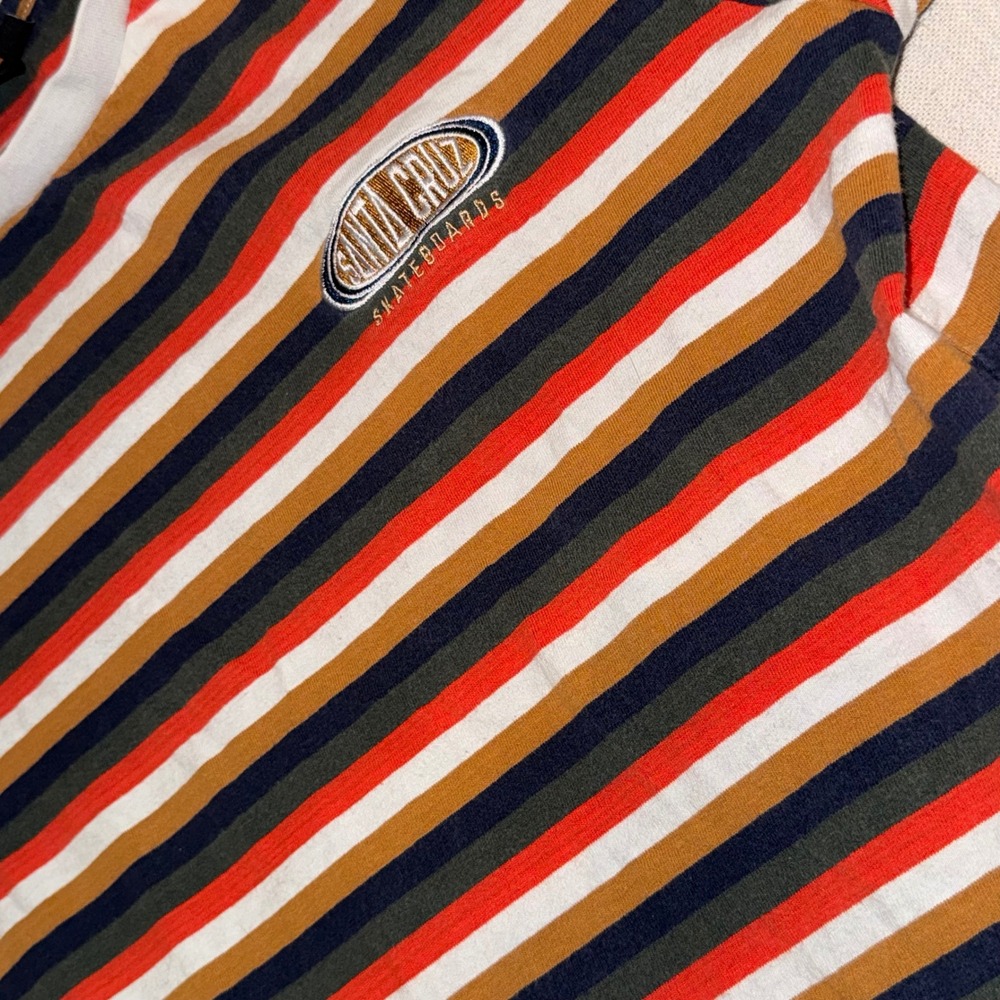 Santa Cruz Skateboards Striped T-Shirt Mens Small Multi Color Embroidered Logo
